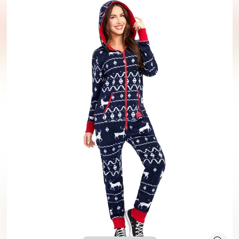 Tipsy Elves Fair Isle Reindeer Fleece Jumpsuit Snowsuit – Size S - never worn!